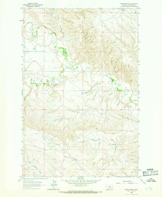 Classic USGS Breed Spring Montana 7.5'x7.5' Topo Map Image