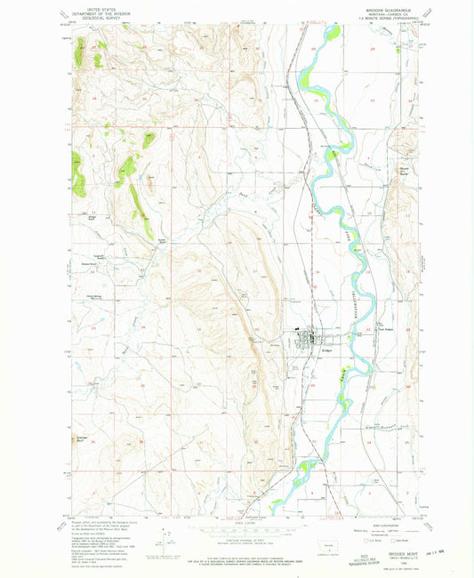 Classic USGS Bridger Montana 7.5'x7.5' Topo Map Image