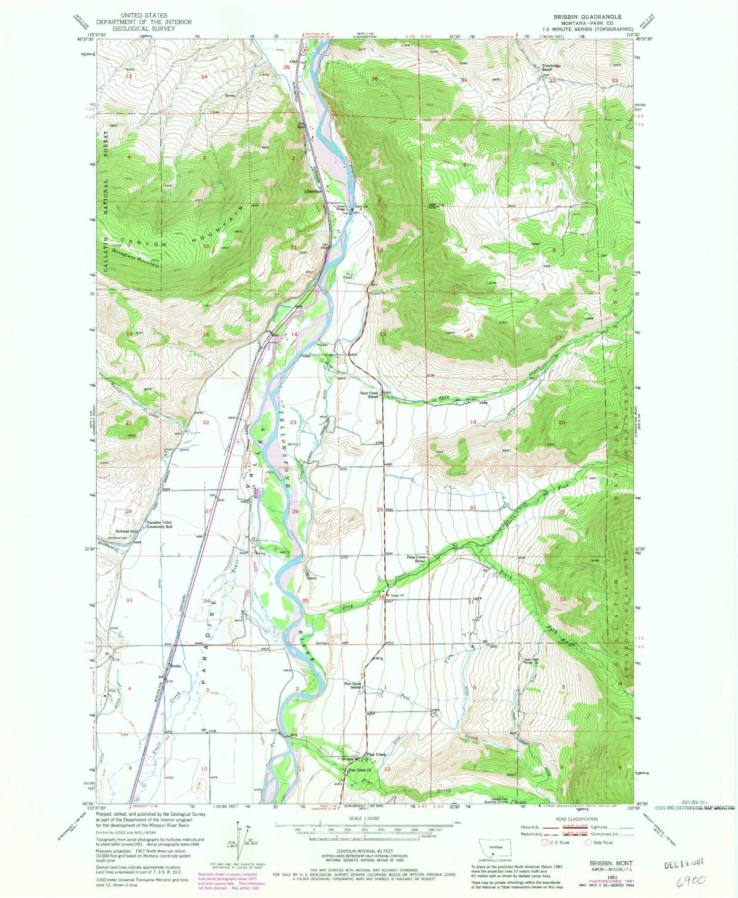 Classic USGS Brisbin Montana 7.5'x7.5' Topo Map Image