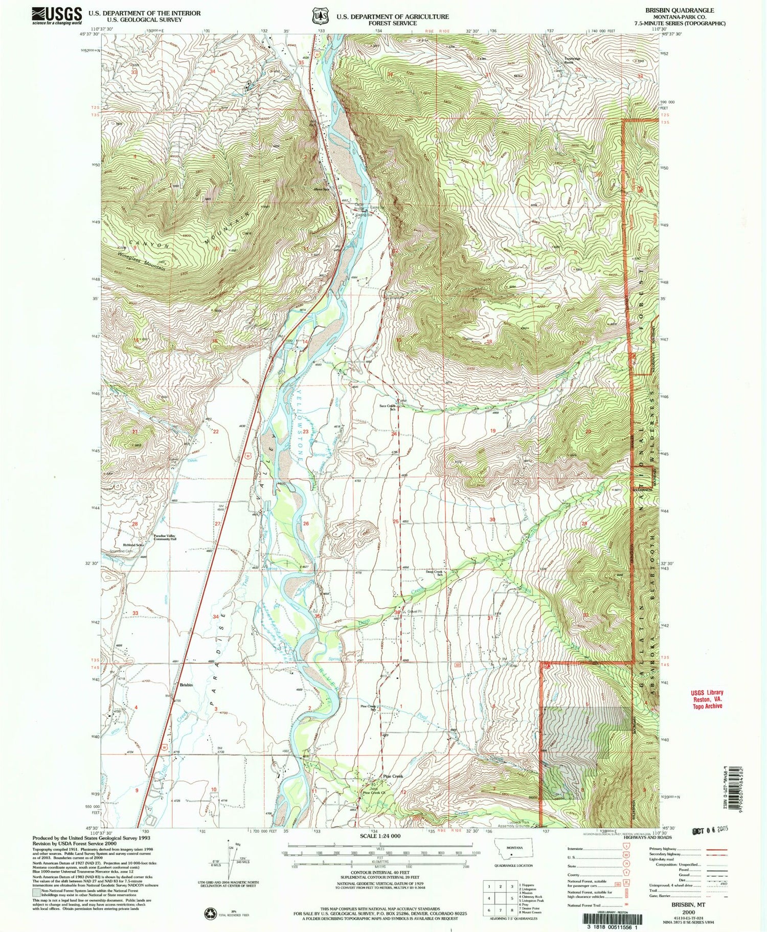 Classic USGS Brisbin Montana 7.5'x7.5' Topo Map Image