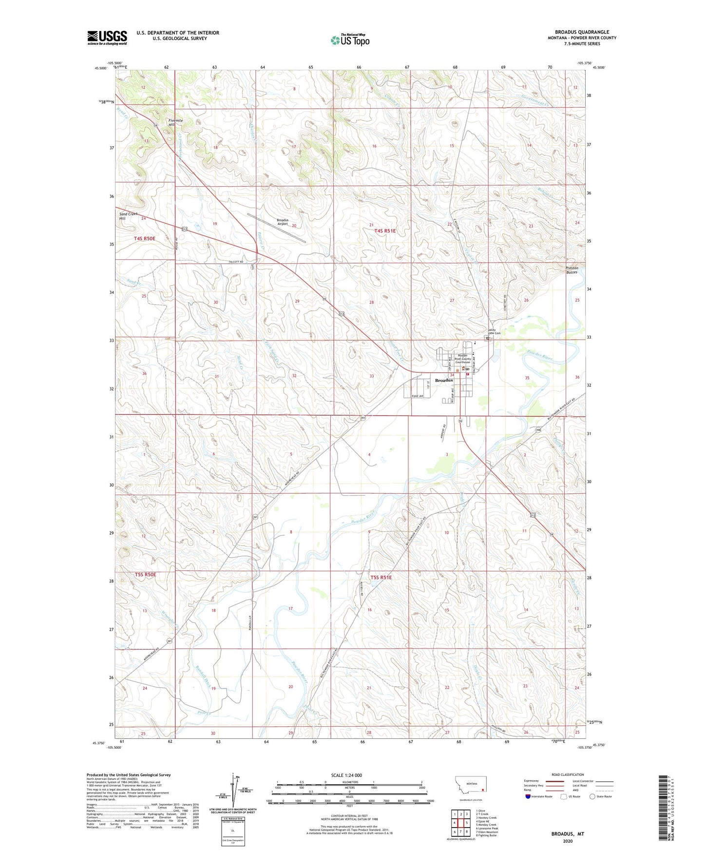 Broadus Montana US Topo Map Image