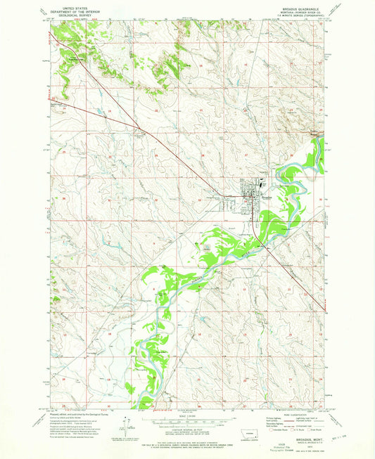 Classic USGS Broadus Montana 7.5'x7.5' Topo Map Image