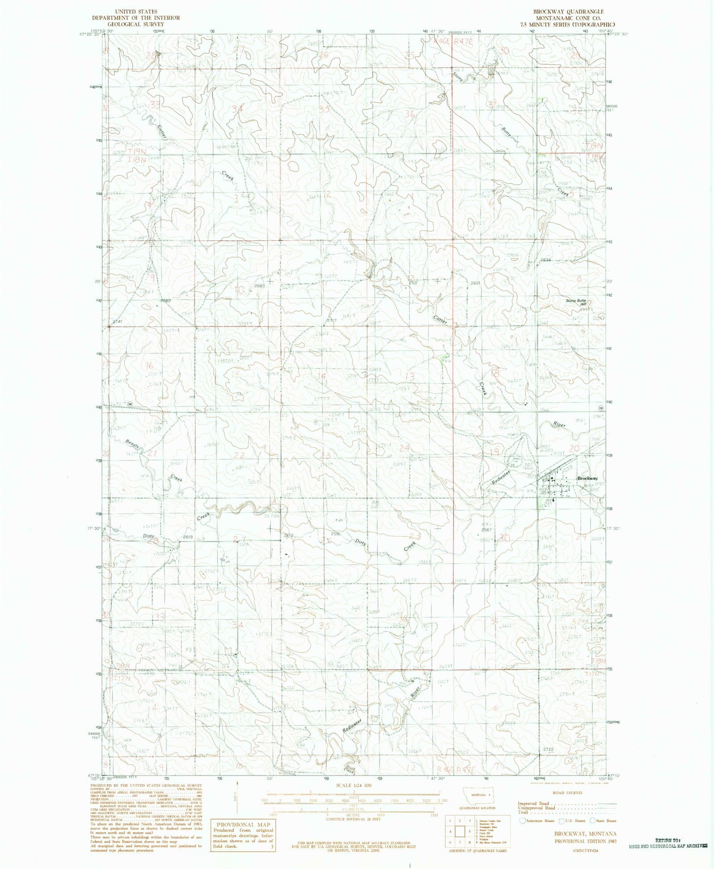 Classic USGS Brockway Montana 7.5'x7.5' Topo Map Image