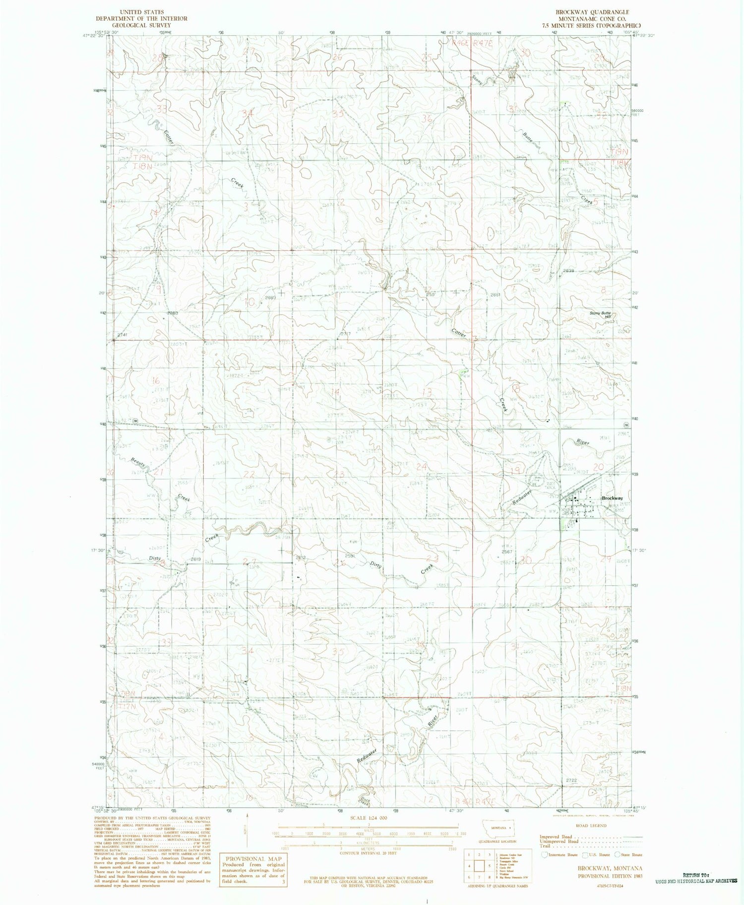 Classic USGS Brockway Montana 7.5'x7.5' Topo Map Image