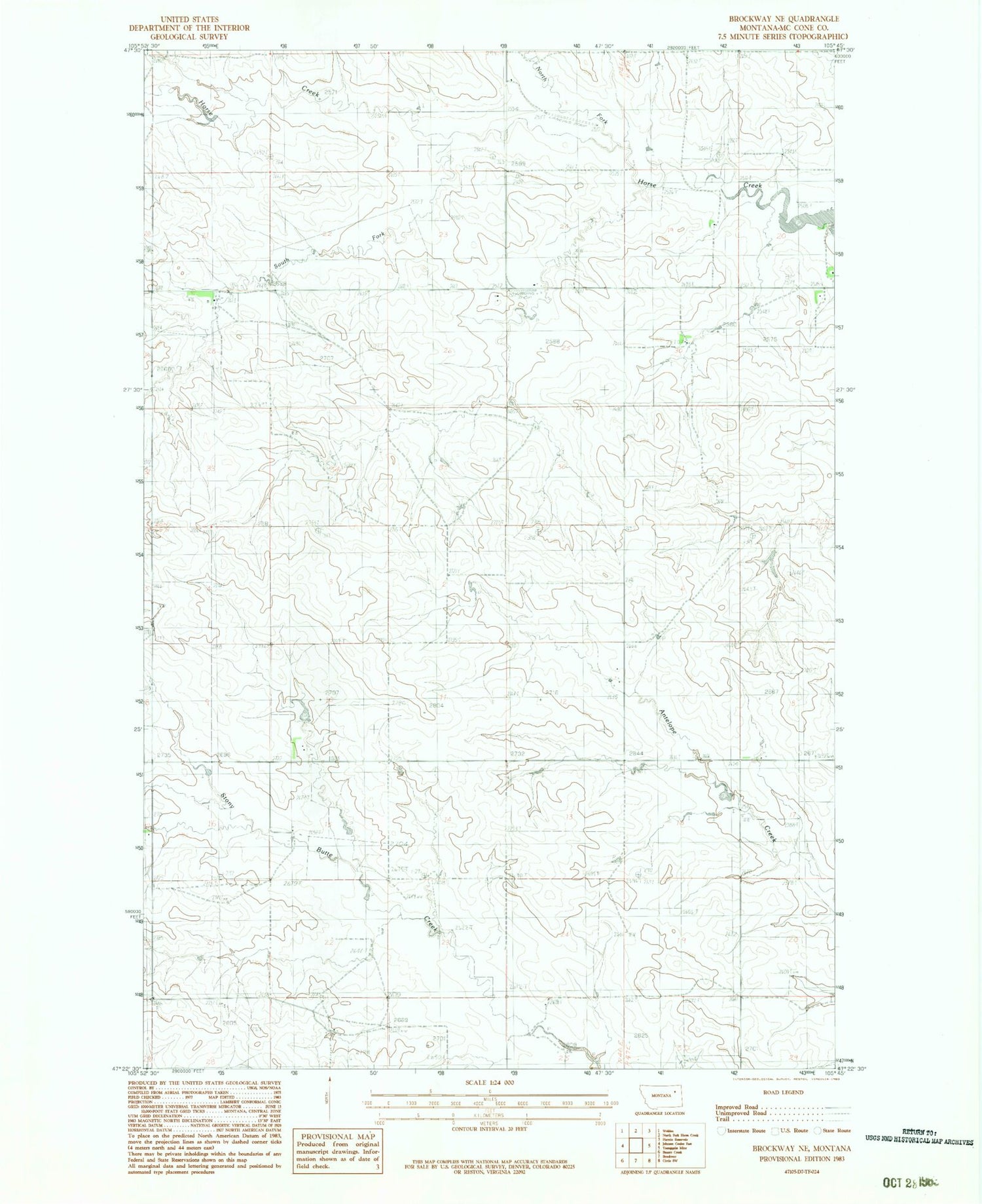 Classic USGS Brockway NE Montana 7.5'x7.5' Topo Map Image