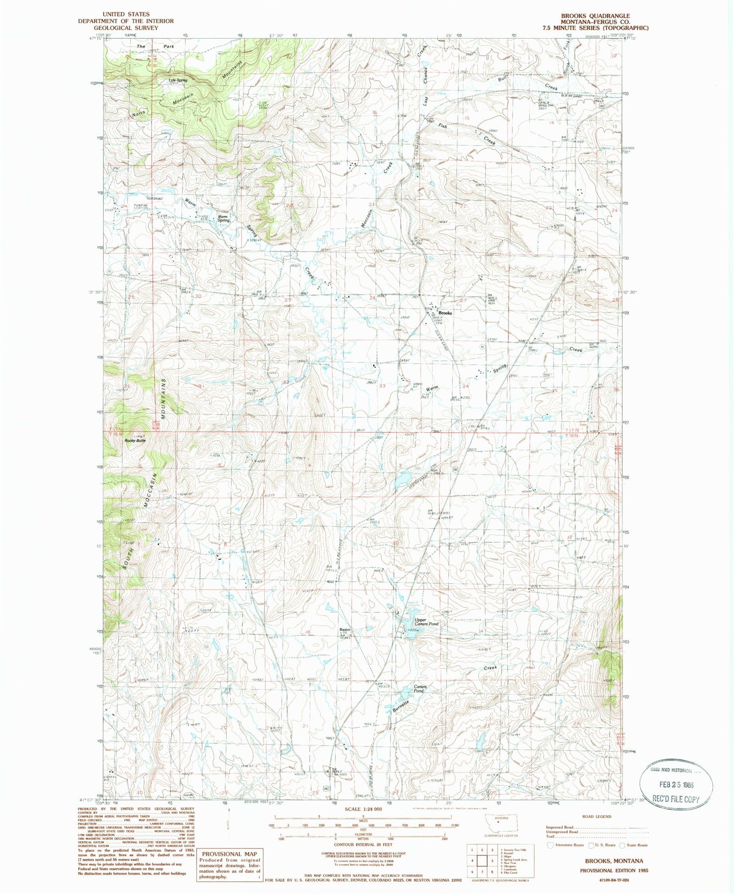 Classic USGS Brooks Montana 7.5'x7.5' Topo Map Image