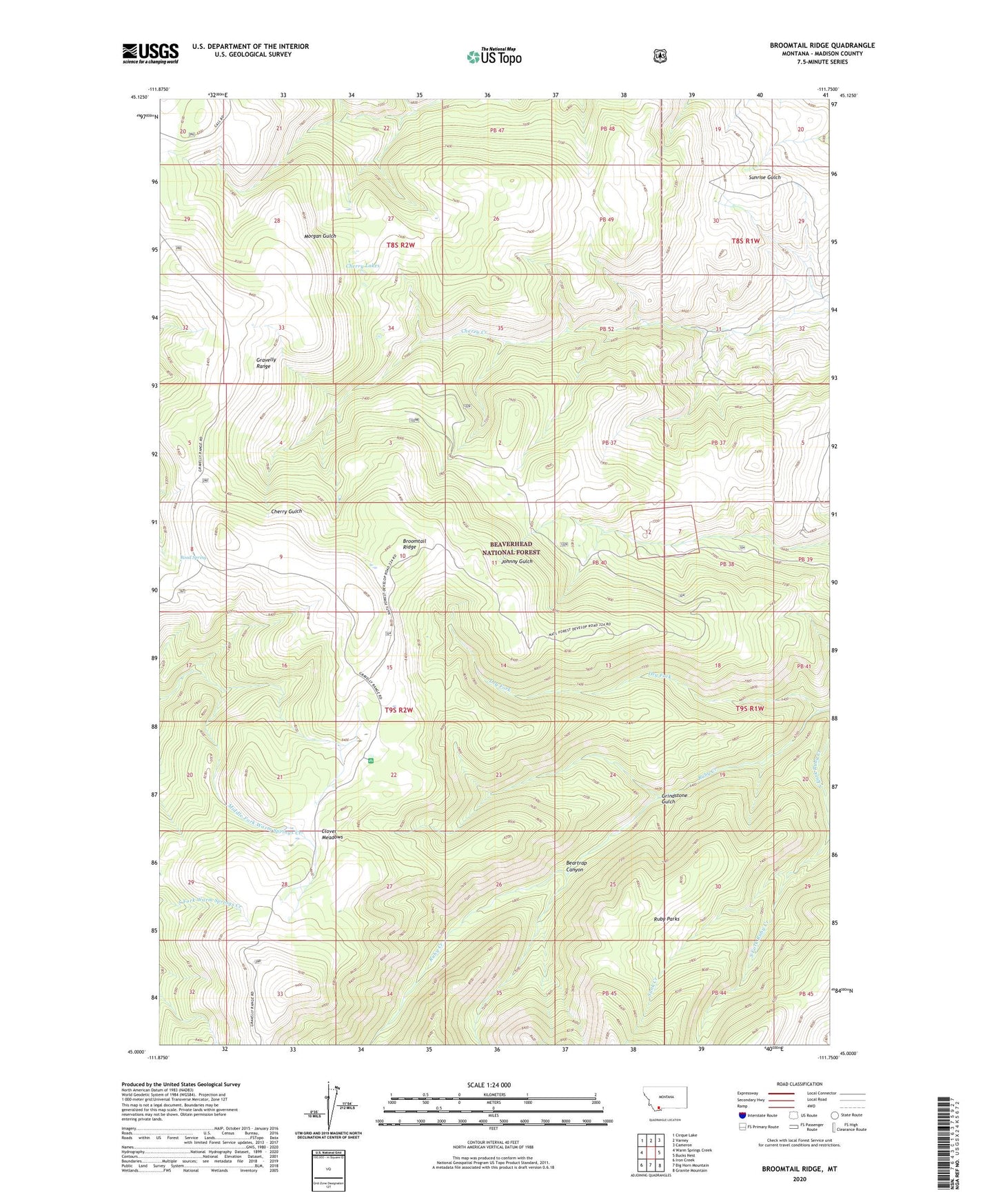 Broomtail Ridge Montana US Topo Map Image