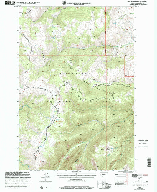 Classic USGS Broomtail Ridge Montana 7.5'x7.5' Topo Map Image