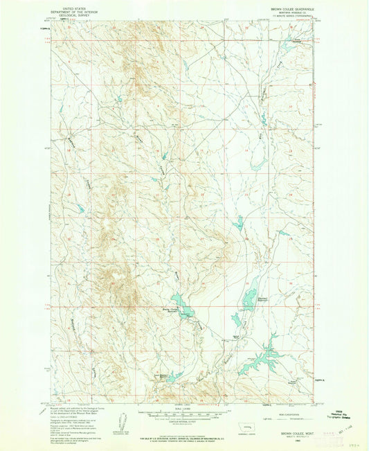 Classic USGS Brown Coulee Montana 7.5'x7.5' Topo Map Image