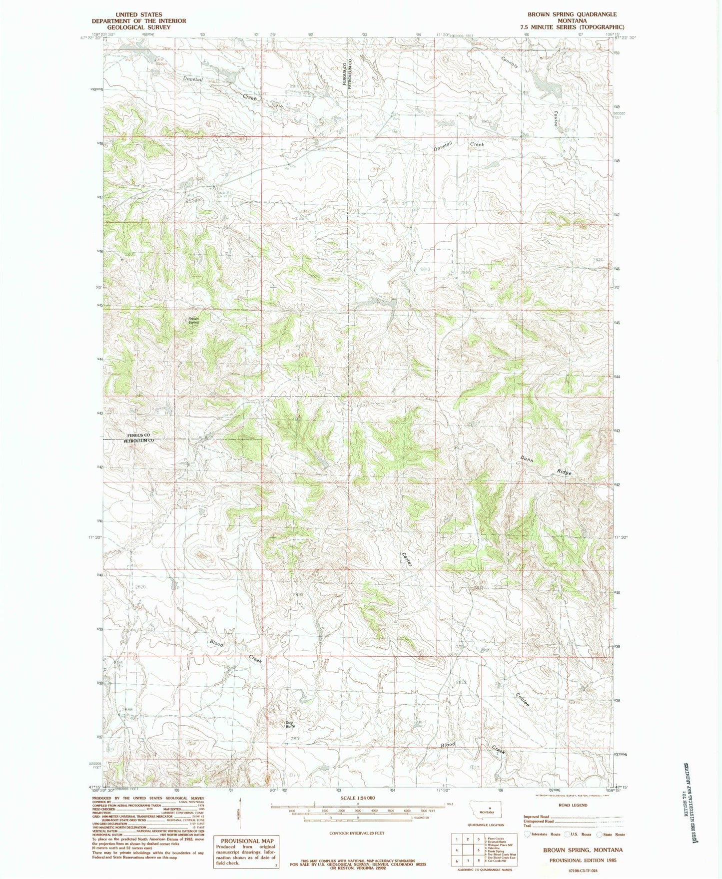 Classic USGS Brown Spring Montana 7.5'x7.5' Topo Map Image