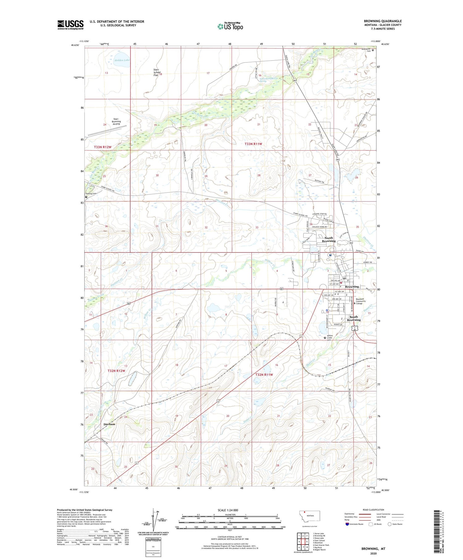 Browning Montana US Topo Map Image