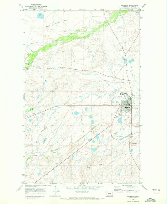 Classic USGS Browning Montana 7.5'x7.5' Topo Map Image