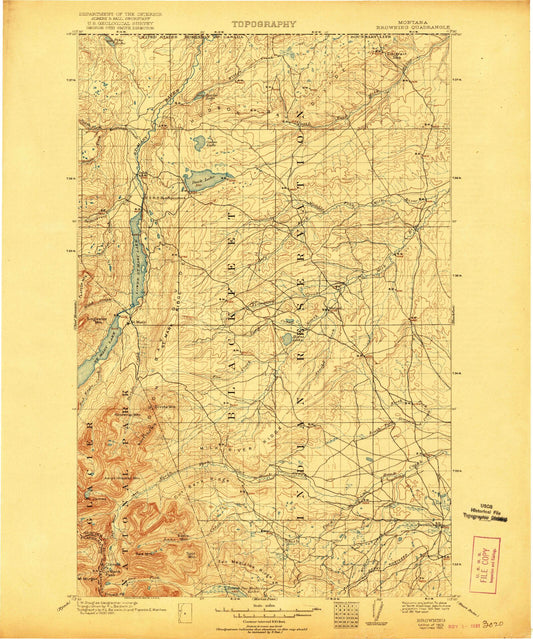 Historic 1903 Browning Montana 30'x30' Topo Map Image