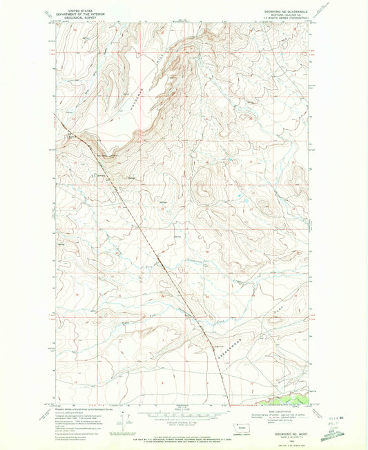 Classic USGS Browning NE Montana 7.5'x7.5' Topo Map Image
