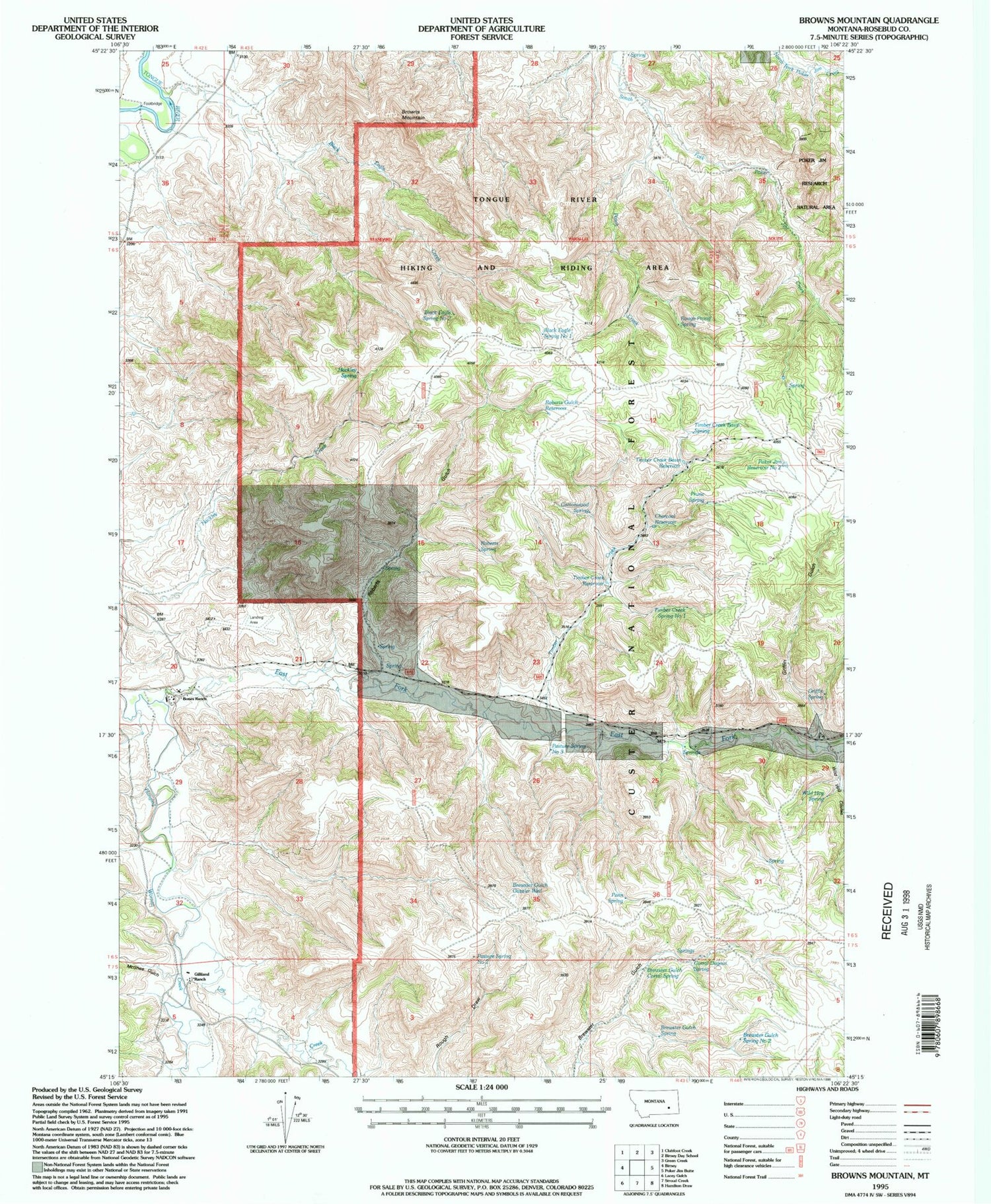 Classic USGS Browns Mountain Montana 7.5'x7.5' Topo Map Image