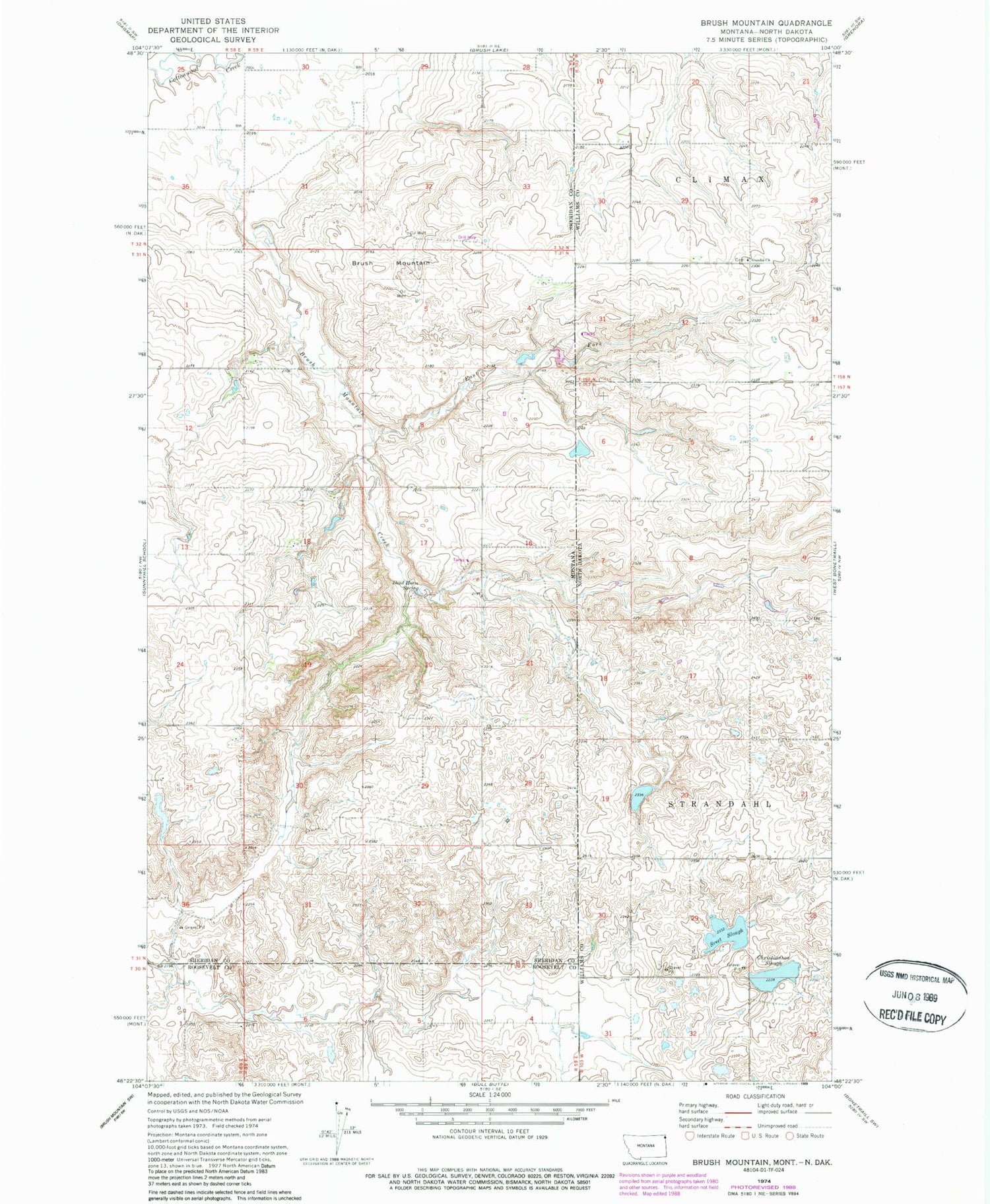 Classic USGS Brush Mountain Montana 7.5'x7.5' Topo Map Image