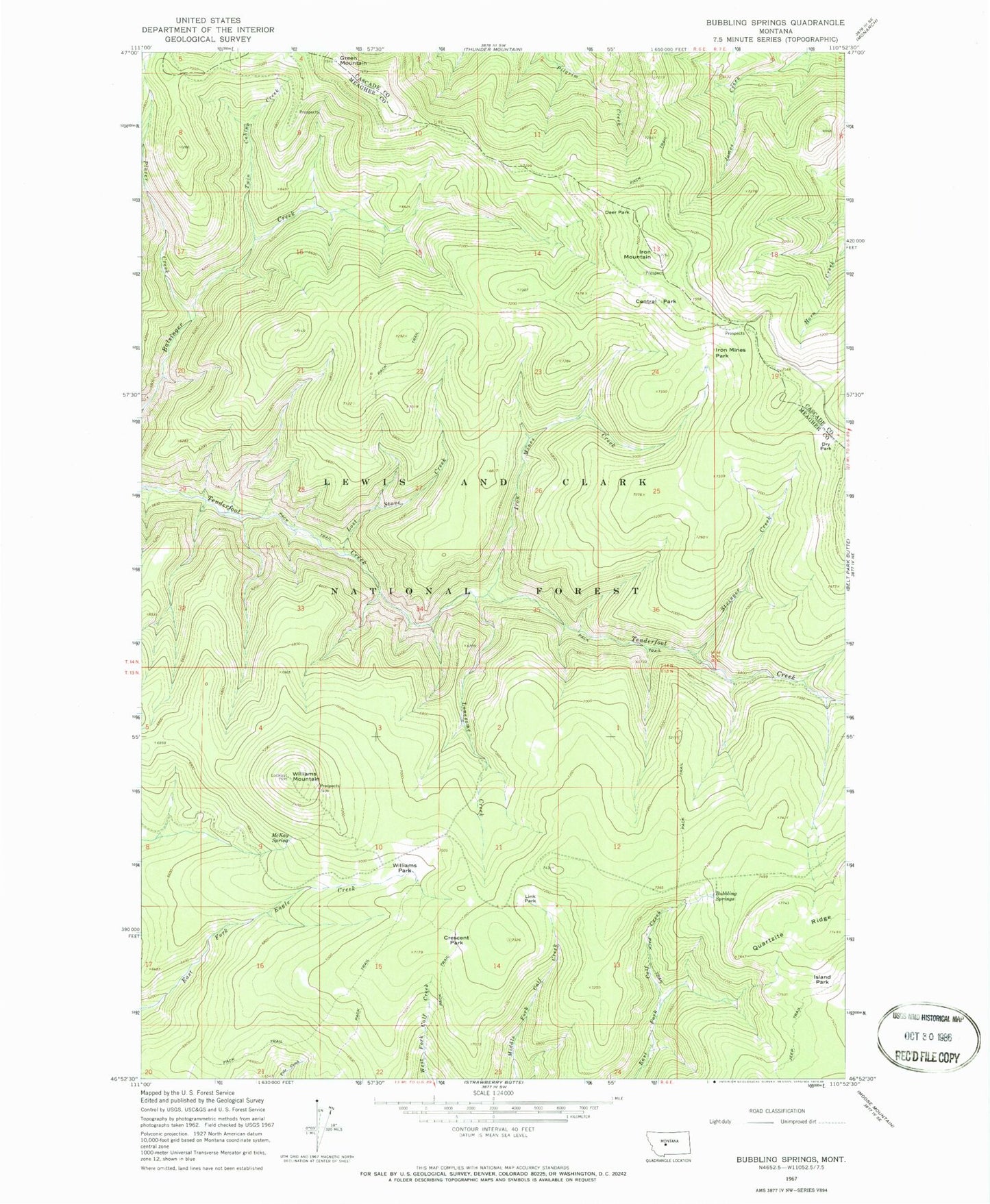 Classic USGS Bubbling Springs Montana 7.5'x7.5' Topo Map Image