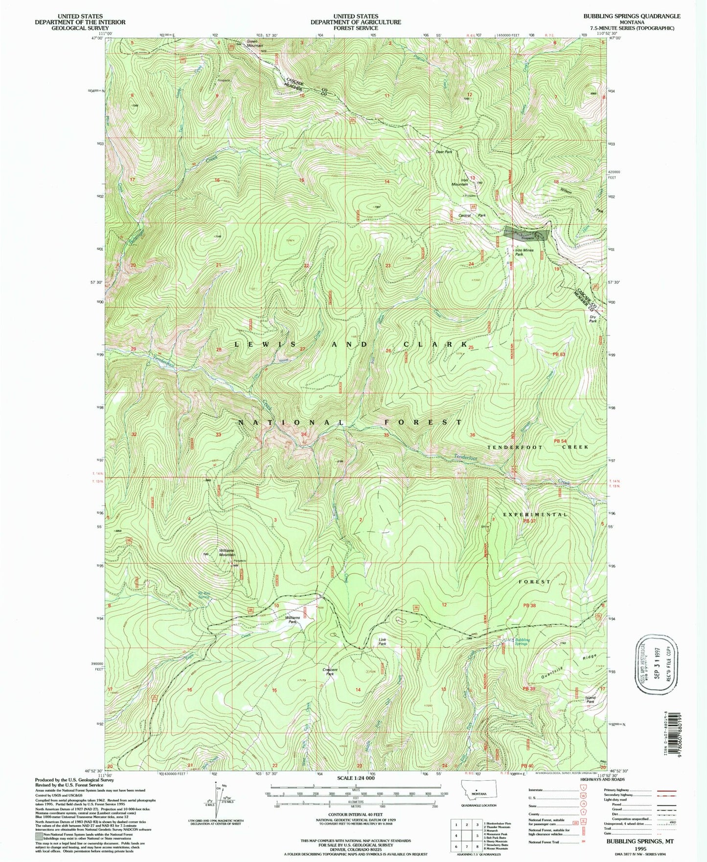 Classic USGS Bubbling Springs Montana 7.5'x7.5' Topo Map Image