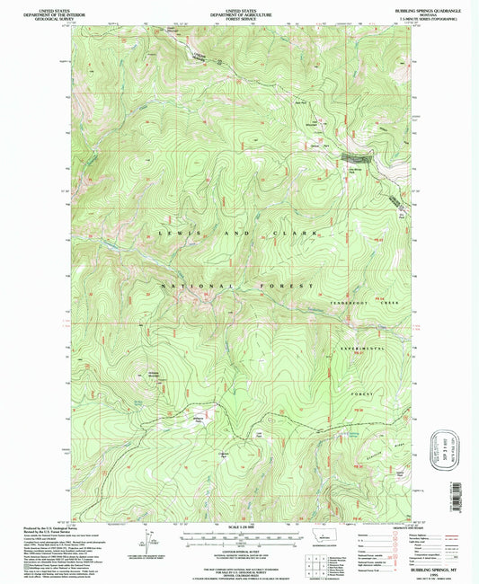 Classic USGS Bubbling Springs Montana 7.5'x7.5' Topo Map Image