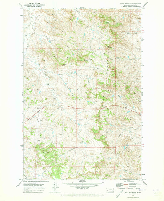 Classic USGS Buck Mountain Montana 7.5'x7.5' Topo Map Image