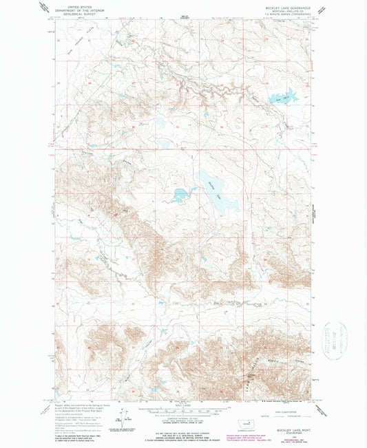 Classic USGS Buckley Lake Montana 7.5'x7.5' Topo Map Image