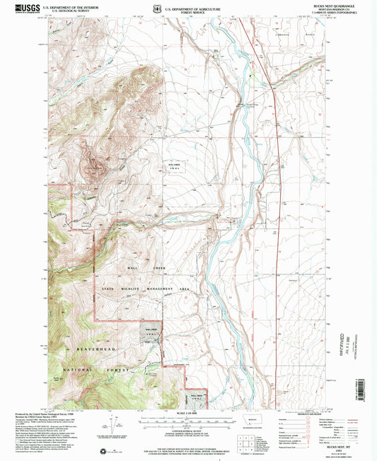 Classic USGS Bucks Nest Montana 7.5'x7.5' Topo Map Image