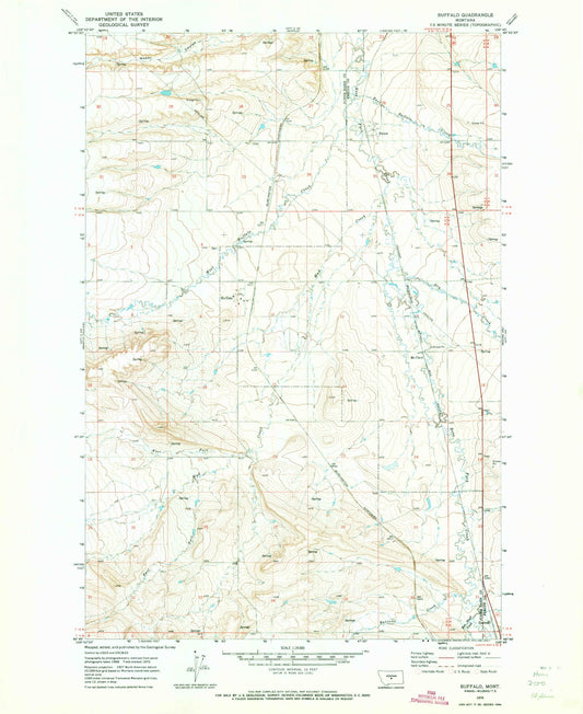 Classic USGS Buffalo Montana 7.5'x7.5' Topo Map Image