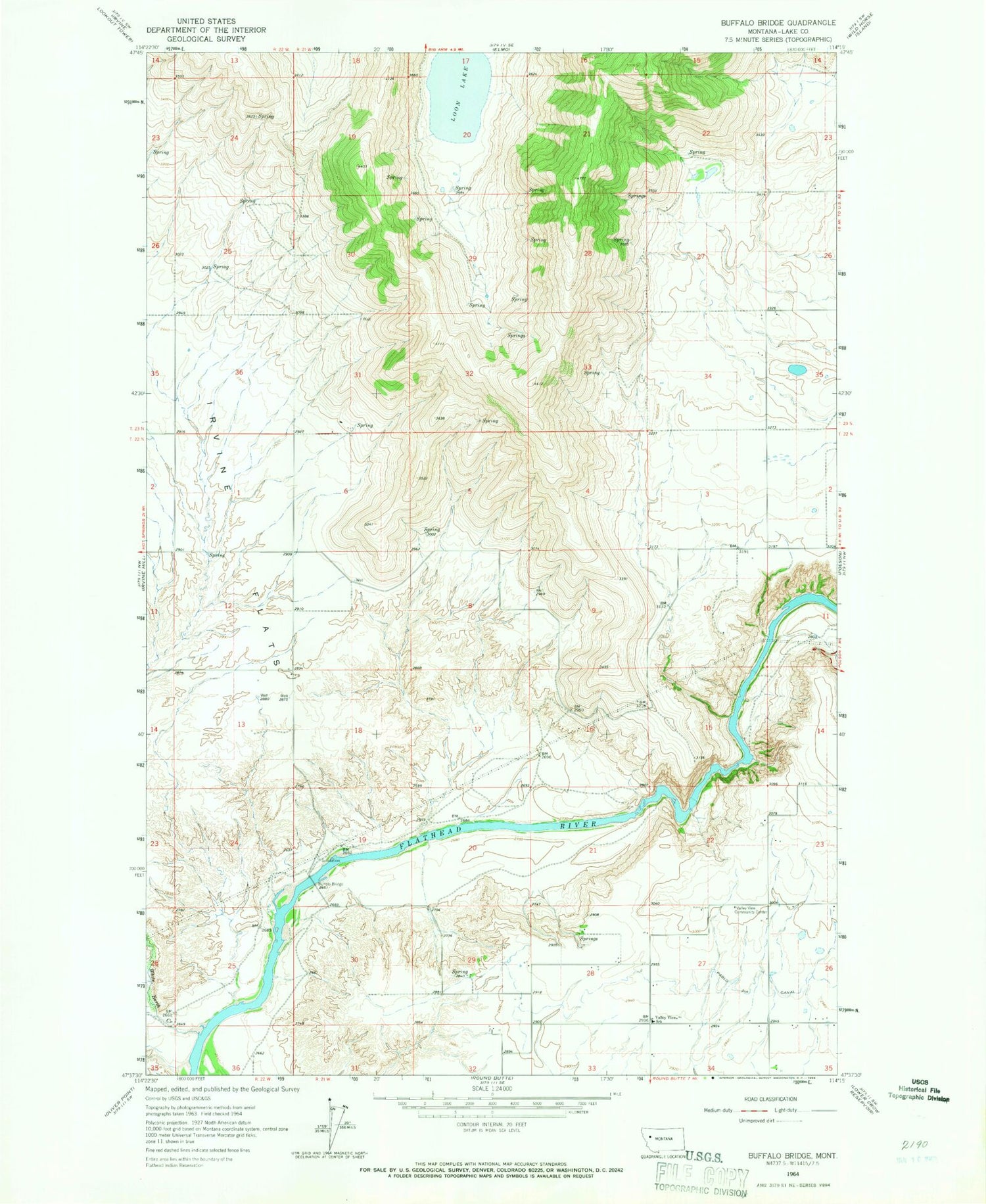 Classic USGS Buffalo Bridge Montana 7.5'x7.5' Topo Map Image