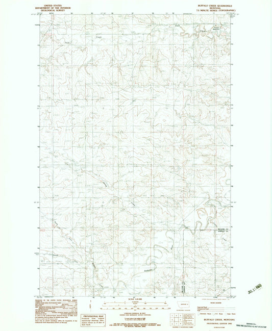 Classic USGS Buffalo Creek Montana 7.5'x7.5' Topo Map Image
