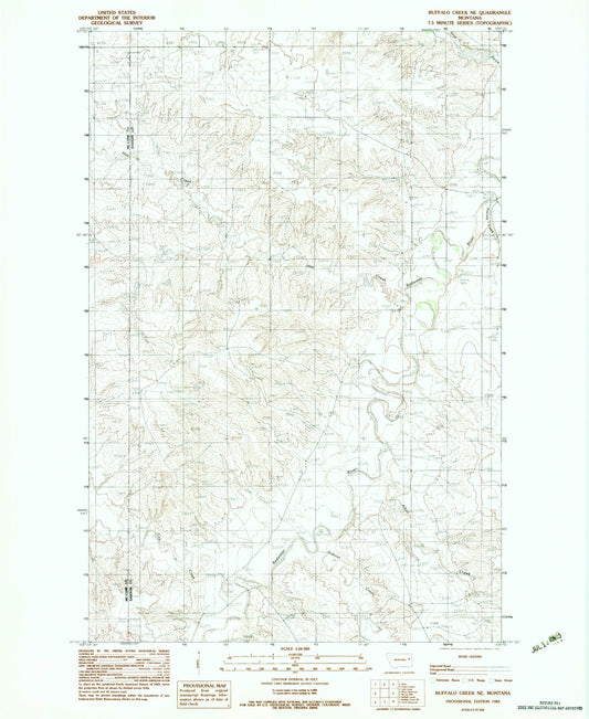 Classic USGS Buffalo Creek NE Montana 7.5'x7.5' Topo Map Image