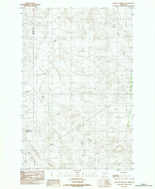 Classic USGS Buffalo Creek SE Montana 7.5'x7.5' Topo Map Image