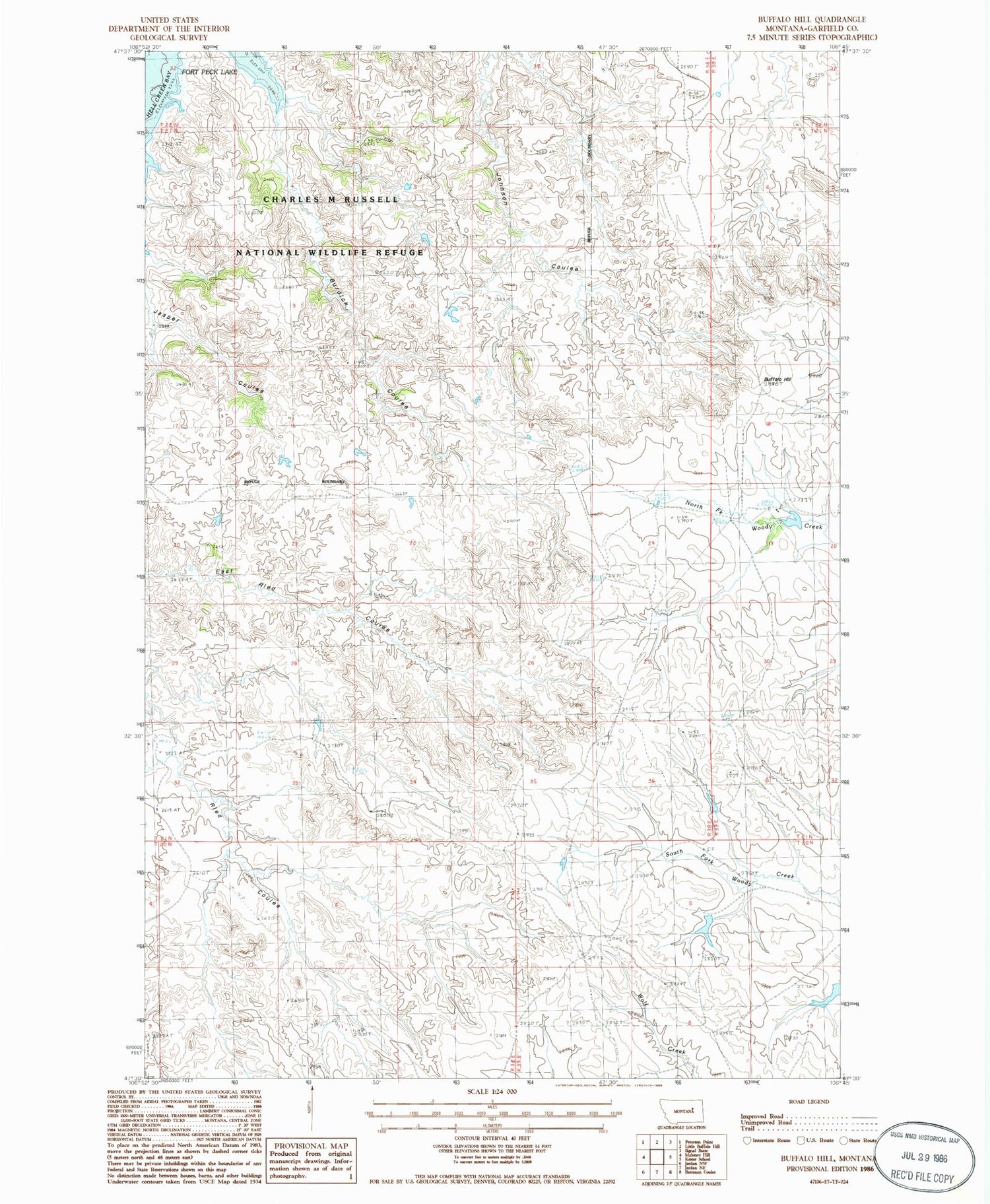 Classic USGS Buffalo Hill Montana 7.5'x7.5' Topo Map Image