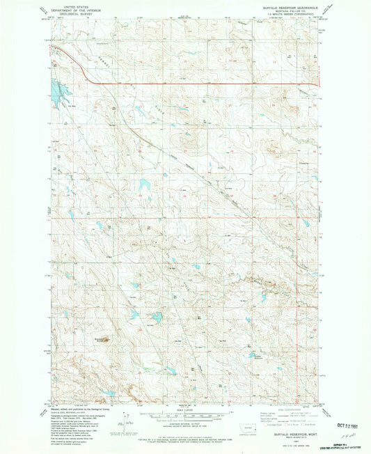 Classic USGS Buffalo Reservoir Montana 7.5'x7.5' Topo Map Image
