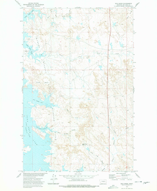 Classic USGS Bug Creek Montana 7.5'x7.5' Topo Map Image