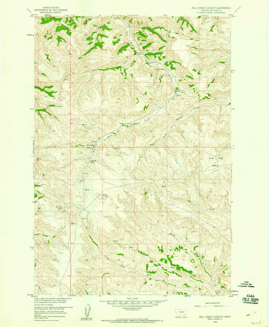 Classic USGS Bull Creek Lookout Montana 7.5'x7.5' Topo Map Image