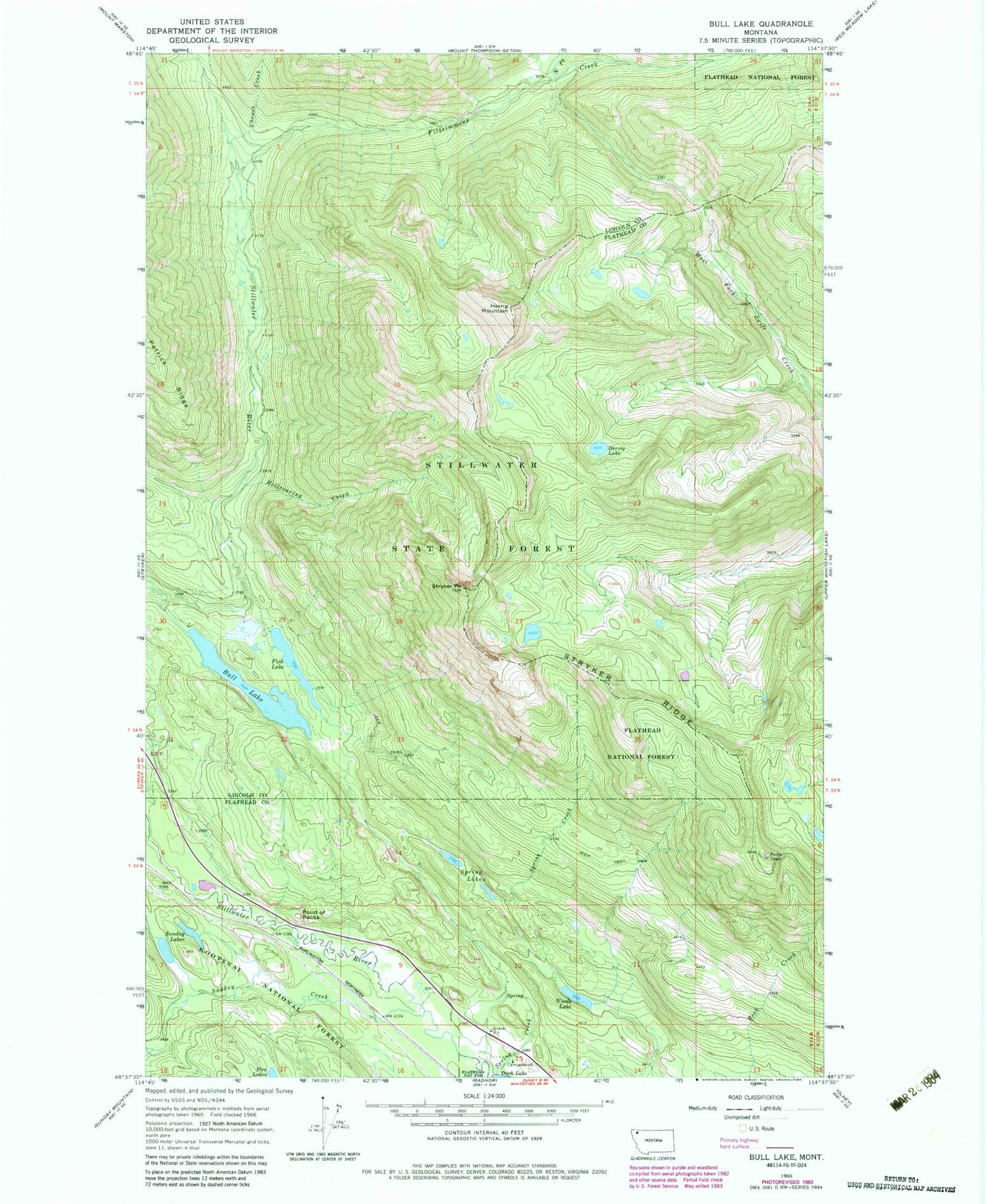 Classic USGS Bull Lake Montana 7.5'x7.5' Topo Map Image