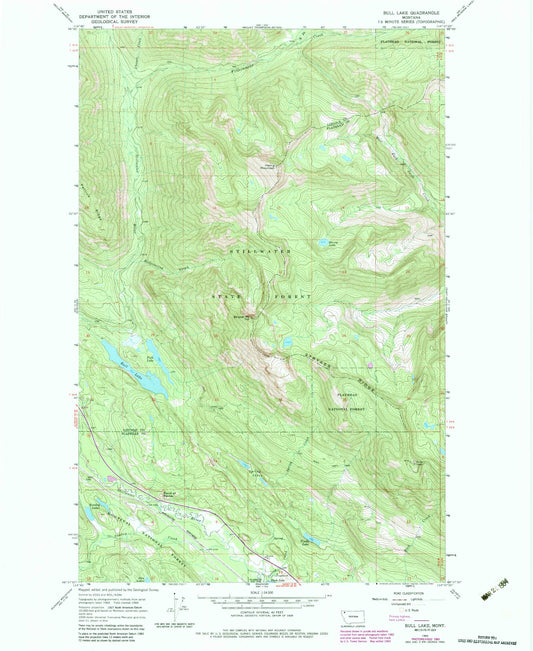 Classic USGS Bull Lake Montana 7.5'x7.5' Topo Map Image