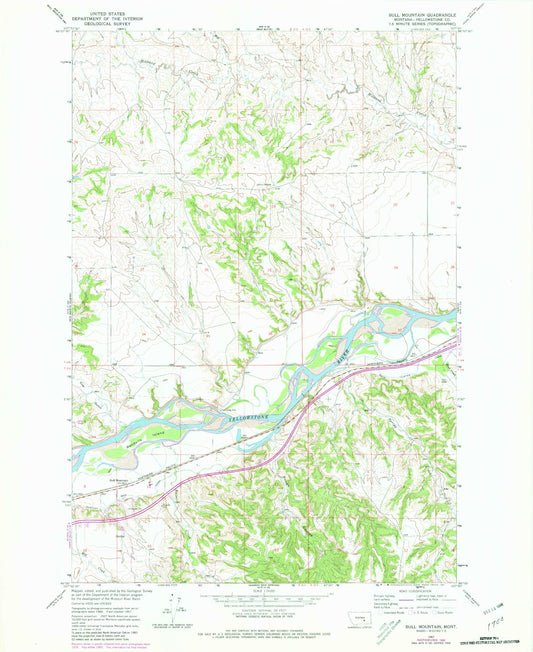 Classic USGS Bull Mountain Montana 7.5'x7.5' Topo Map Image