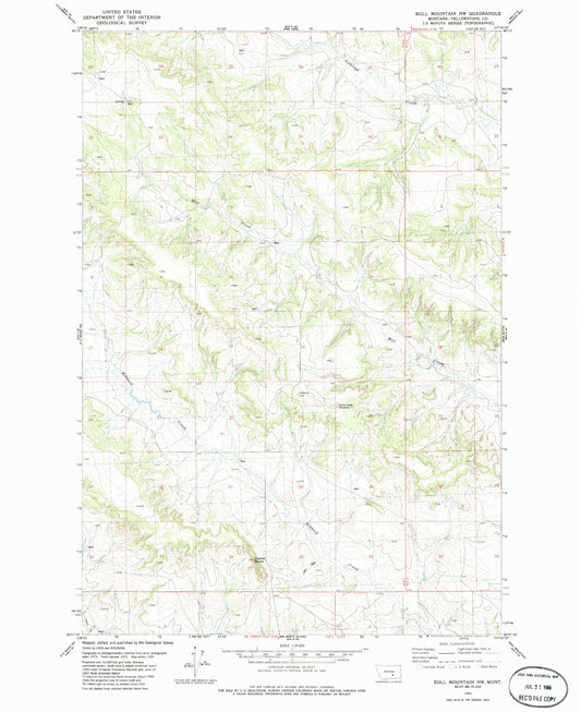 Classic USGS Bull Mountain NW Montana 7.5'x7.5' Topo Map Image
