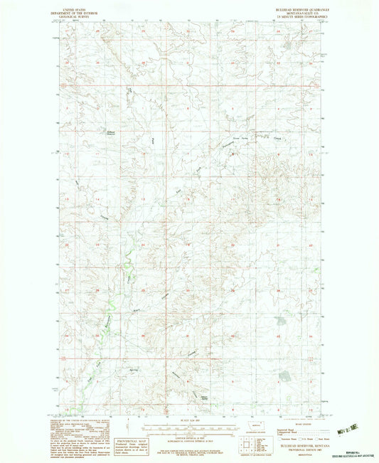 Classic USGS Bullhead Reservoir Montana 7.5'x7.5' Topo Map Image