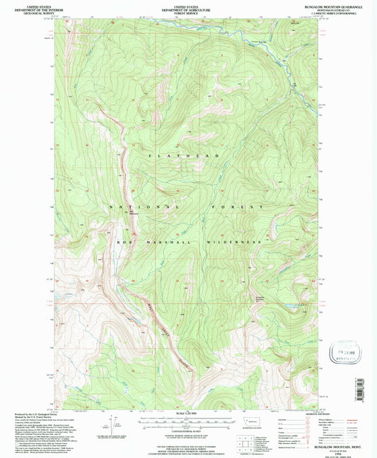Classic USGS Bungalow Mountain Montana 7.5'x7.5' Topo Map Image