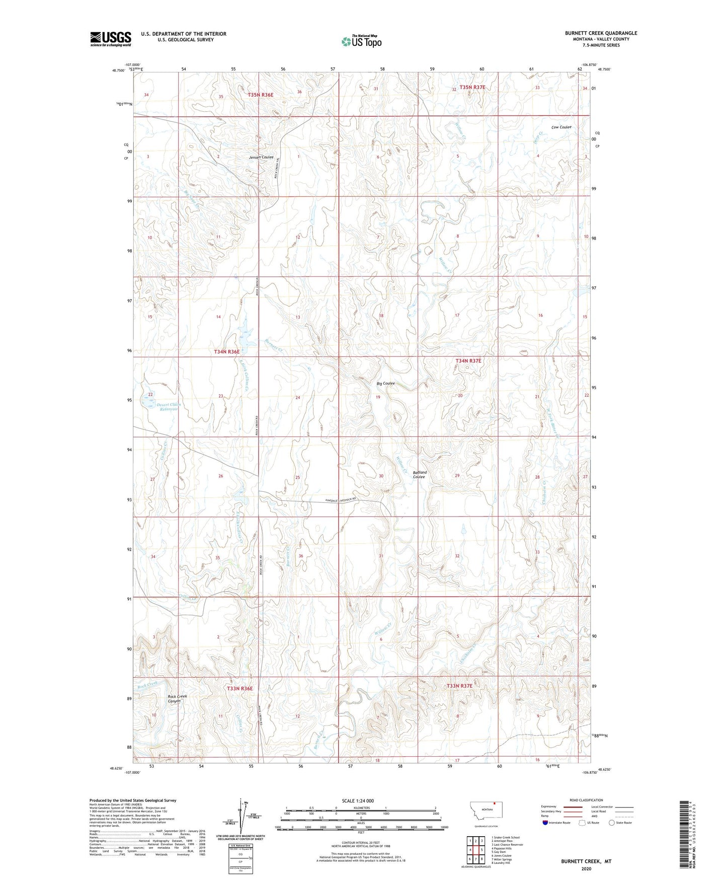 Burnett Creek Montana US Topo Map Image