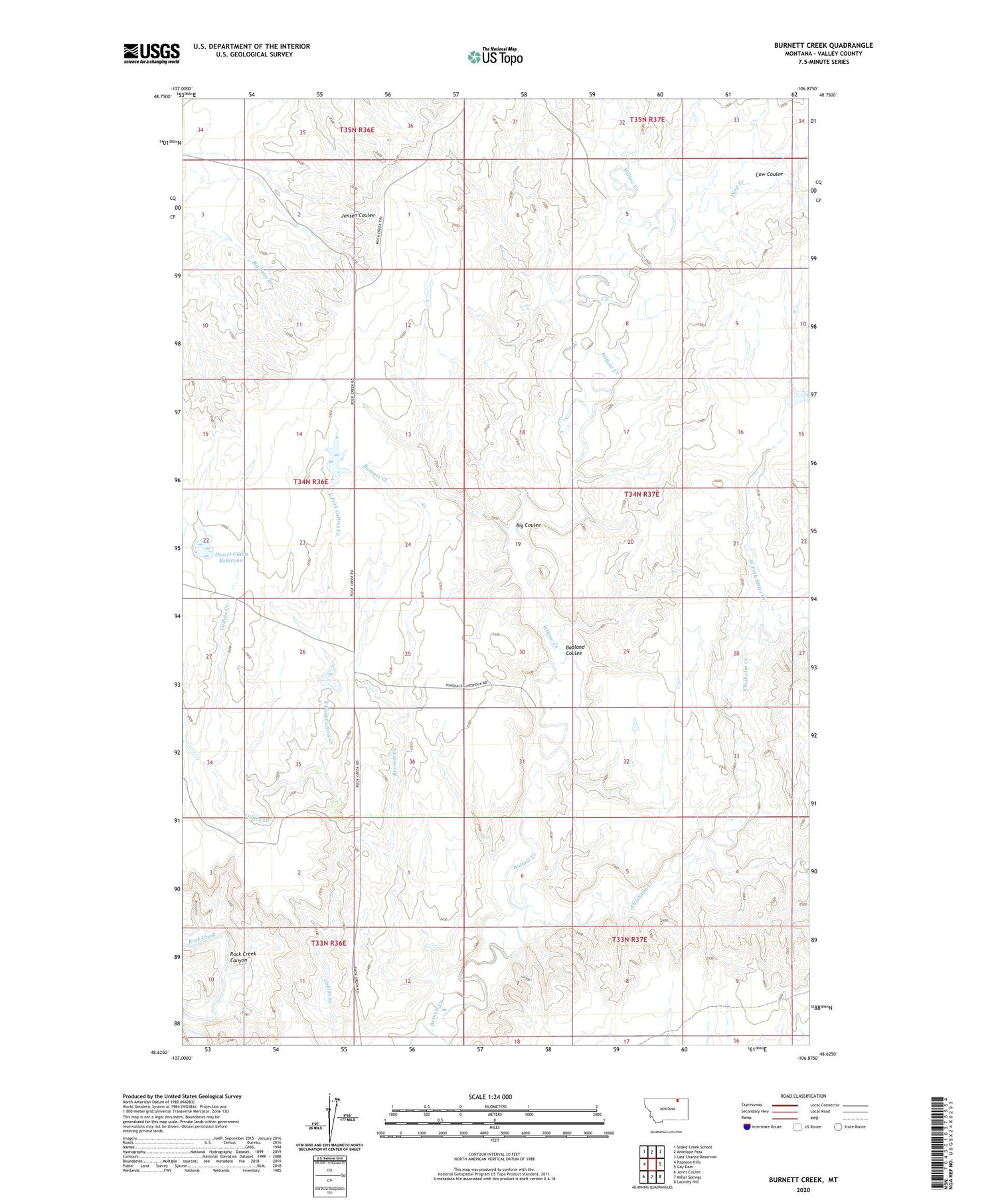 Burnett Creek Montana US Topo Map Image
