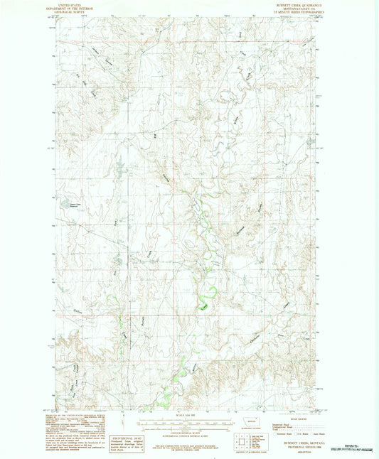 Classic USGS Burnett Creek Montana 7.5'x7.5' Topo Map Image