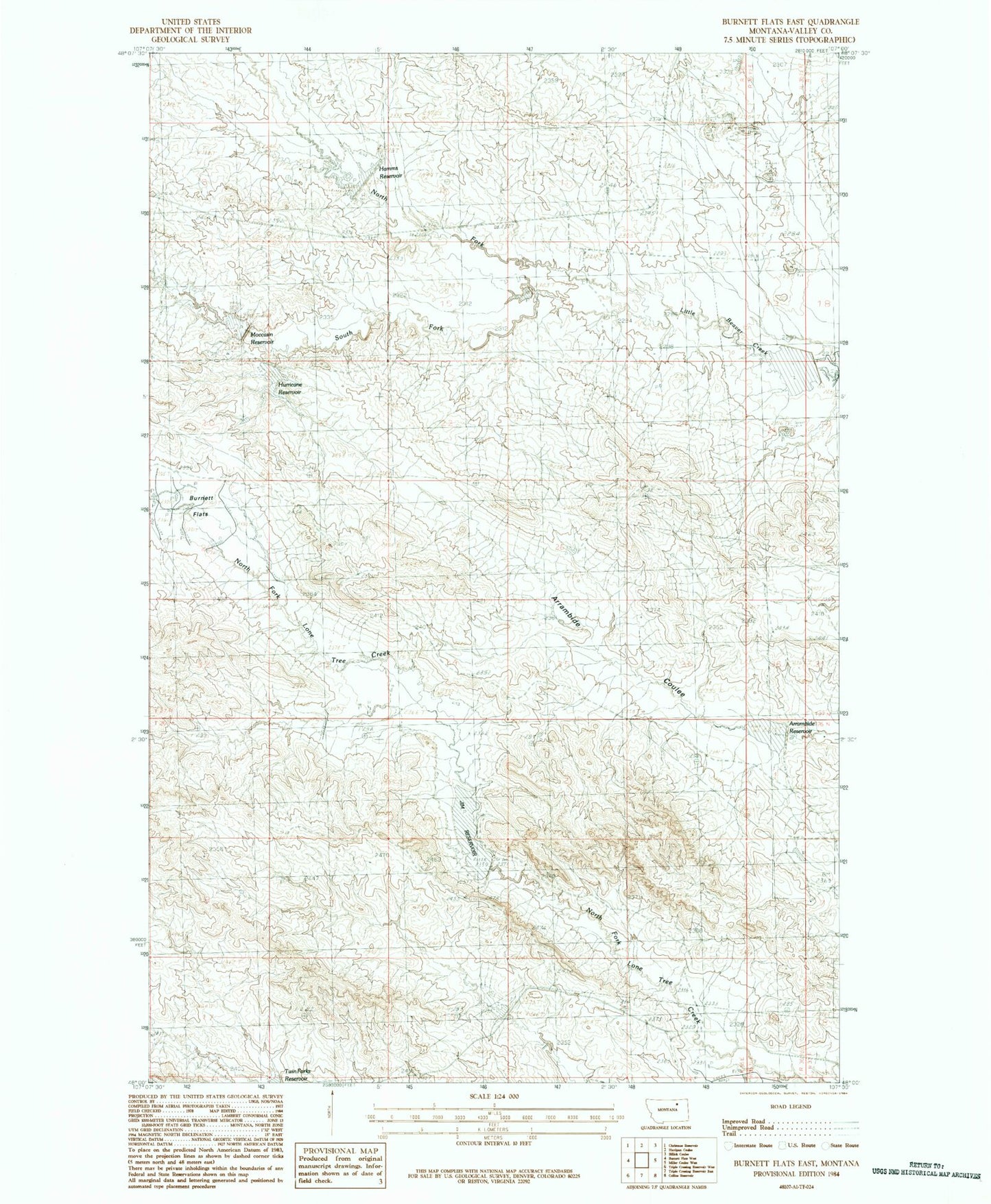 Classic USGS Burnett Flats East Montana 7.5'x7.5' Topo Map Image