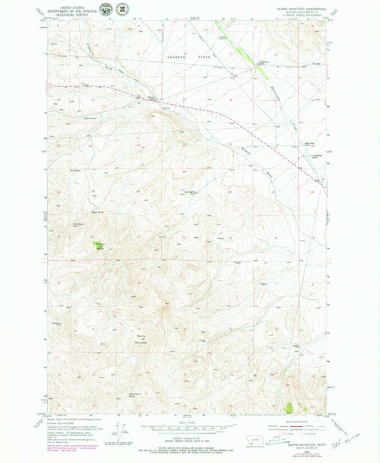 Classic USGS Burns Mountain Montana 7.5'x7.5' Topo Map Image