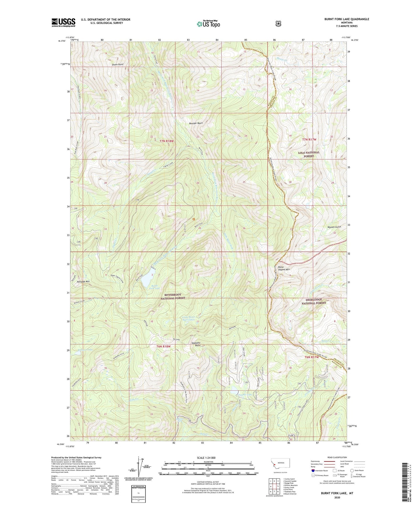 Burnt Fork Lake Montana US Topo Map Image