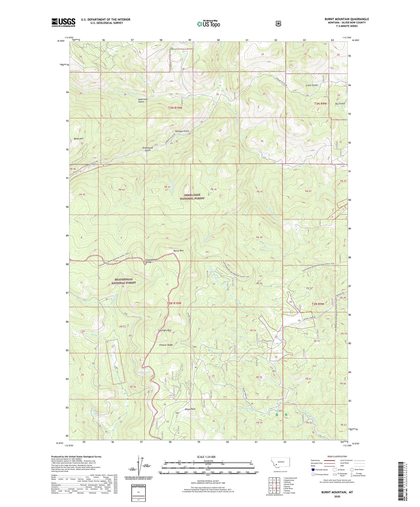 Burnt Mountain Montana US Topo Map Image