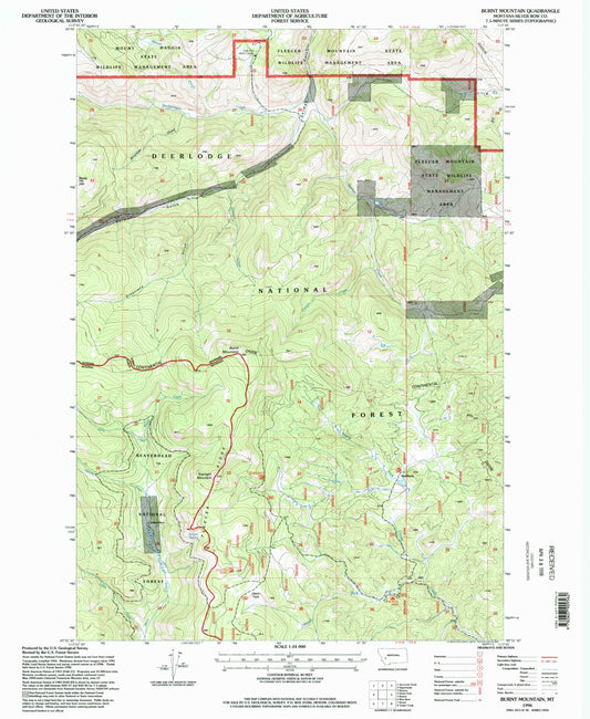 Classic USGS Burnt Mountain Montana 7.5'x7.5' Topo Map Image