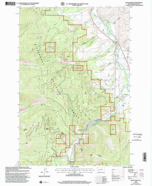 Classic USGS Burnt Ridge Montana 7.5'x7.5' Topo Map Image